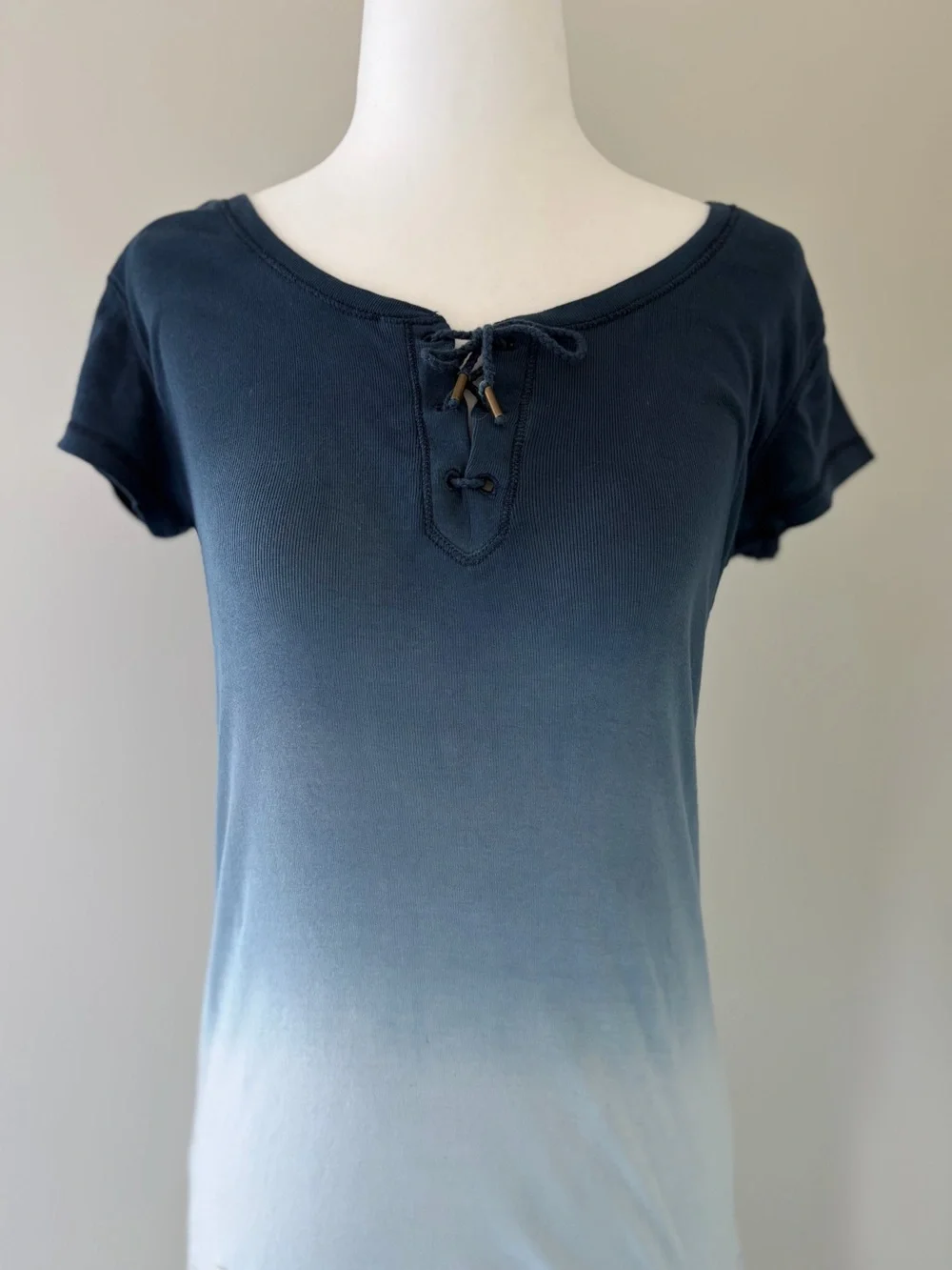 Lauren Ralph Lauren Blue Ombre Lace-Up Cotton Henley T-Shirt
